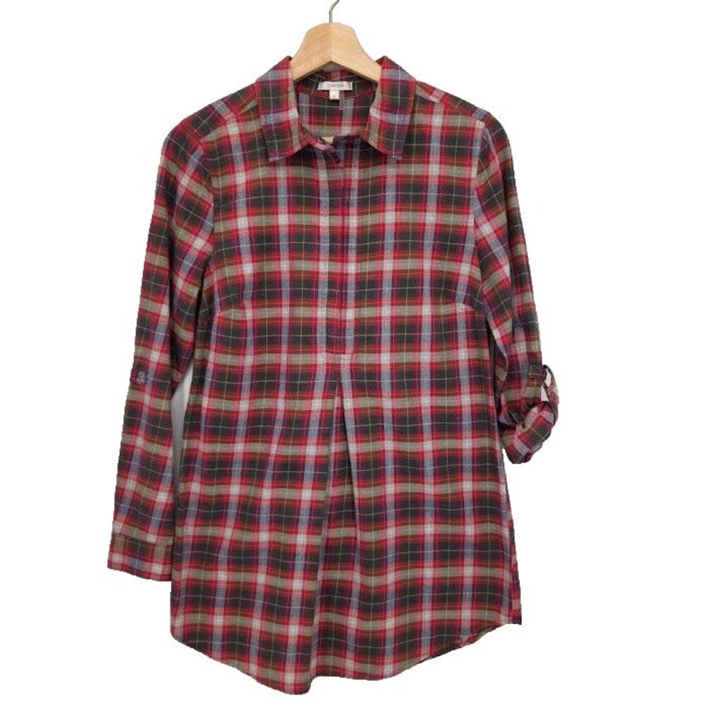 Tyler Boe Womens Plaid Flannel Tunic Popover 1/2 Snap Button Size Small